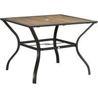 Outsunny Outdoor Garden Table Dining Table for 4 with Parasol Hole, Stone-Grain Effect PC Board Top for Patio, Garden, Brown
