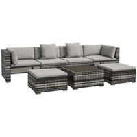 Outsunny 7 PCs Rattan Garden Furniture Set with Side Shelf, Stools, Table, Grey