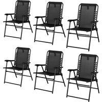 Outsunny 6 Pcs Patio Folding Chair Set, Outdoor Portable Loungers for Camping Pool Beach Deck, Lawn w/ Armrest Steel Frame Black