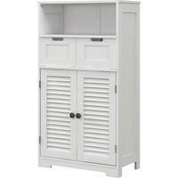 kleankin Bathroom Storage Unit with Louvred Doors, Bathroom Floor Cabinet with Drawers, Open Shelf and Adjustable Shelf