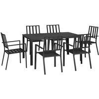 Outsunny 7 PCs Garden Dining Set w/ Stackable Chairs and Metal Top Table, Black, black