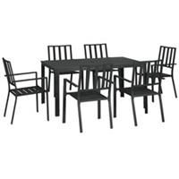 Outsunny 7 PCs Garden Dining Set w/ Stackable Chairs and Metal Top Table, Black