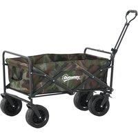 Outsunny Folding Garden Trolley, Outdoor Wagon Cart with Carry Bag, for Beach, Camping, Festival, 100KG Capacity, Camouflage