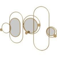 HOMCOM Metal Wall Mirror Decor with Coat Hooks, Modern Decorative Wall Art for Living Room Bedroom, Gold Tone