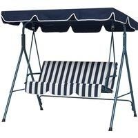 Outsunny 3-Seat Swing Chair Garden Swing Seat with Adjustable Canopy for Patio, Blue and White