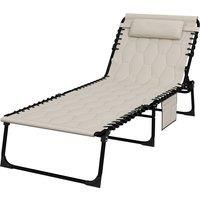 Outsunny Foldable Sun Lounger Set w/ 5-level Reclining Back, Outdoor Tanning Chairs w/ Build-in Padded Seat, Side Pocket, Headrest