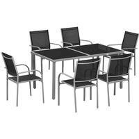 Outsunny 7 Piece Garden Dining Set, Steel Outdoor Table and Chairs, Black