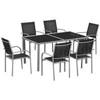 Outsunny 7 Piece Garden Dining Set, Steel Outdoor Table and Chairs, Black