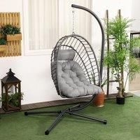 Outsunny PE Hanging Swing Chair w/ Thick Cushion, Patio Hanging Chair, Grey, Light Grey