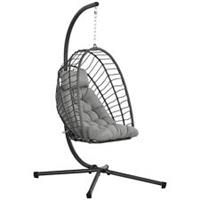 Outsunny PE Hanging Swing Chair w/ Thick Cushion, Patio Hanging Chair, Grey