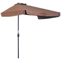 Outsunny 2.3m Half Round Parasol Garden Sun Umbrella Metal w/ Crank Brown