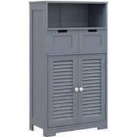 kleankin Bathroom Cabinet with Drawers, Bathroom Storage Cabinet with Louvred Doors, Open Compartment and Adjustable Shelf for Washroom, Grey