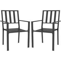 Outsunny 2 PCs Stackable Outdoor Garden Chairs with Metal Slatted Design, Black