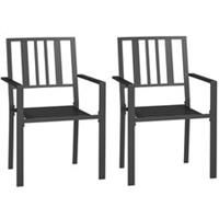 Outsunny 2 PCs Stackable Outdoor Garden Chairs with Metal Slatted Design, Black