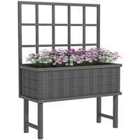 Outsunny Wood Raised Planter with Trellis Drain Holes Elevated Garden Bed Grey