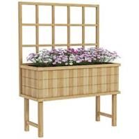 Outsunny Wood Raised Planter w/ Trellis Drain Holes Elevated Garden Bed Natural