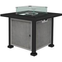 Outsunny Alfresco Ambiance: Rattan Gas Fire Pit Table, Smokeless with Glass Screen, Beads & Lid, Grey