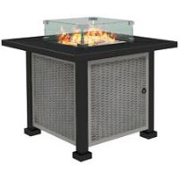 Outsunny Outdoor Propane Gas Fire Pit Table w/ Wind Screen & Glass Beads, Grey