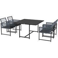 Outsunny 5 Pieces Garden Dining Set, Patio Dining Set, 4 Seater Outdoor Table and Chairs w/ Foldable Backrest, Tempered Glass Top, Handwoven