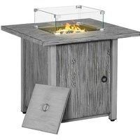 Outsunny Gas Fire Pit Table with 40,000 BTU Burner, Cover, Glass Screen, Grey