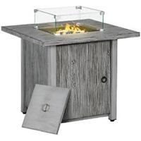 Outsunny Gas Fire Pit Table with 40,000 BTU Burner, Cover, Glass Screen, Grey