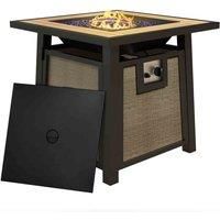 Outsunny Gas Fire Pit Table with 50,000 BTU Burner, Cover, Glass Beads, Brown