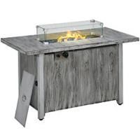 Outsunny Gas Fire Pit Table with 50,000 BTU Burner, Cover, Glass Screen, Grey