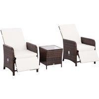 Outsunny 3 Pieces Rattan Bistro Set Balcony Furniture with Cushions, Storage Function - Mixed-Brown