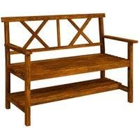 Outsunny Wooden Garden Bench, 2-Seater Outdoor Bench with Storage Shelf, Backrest, Armrests and Slat Seat for Patio, Lawn, Deck, Carbonized