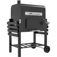 Outsunny Charcoal Barbecue Grill Trolley Garden Smoker with Shelves, Adjustable Height, Thermometer on Lid, Opener and Wheels
