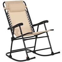 Outsunny Folding Rocking Chair Outdoor Portable Zero Gravity Chair Beige