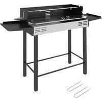 Outsunny BBQ Rotisserie Grill Roaster Charcoal Spit Roasting Machine for Chicken Turkey with 3-Level Grill Grate, Side Shelves