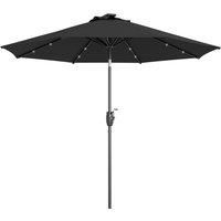 Outsunny Garden Parasol with Solar LED Lights, Tilt Sun Umbrella, Outdoor Patio Shade, 24 LED, Hand Crank, 8 Ribs, 2.7m, Black