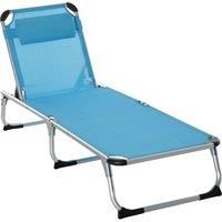 Outsunny Foldable Reclining Sun Lounger Lounge Chair Camping Bed Cot with Pillow 5-Level Adjustable Back Aluminium Frame Blue