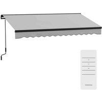 Outsunny 3.5 x 2.5m Electric Awning with Remote Controller, Aluminium Frame Retractable Awning, Half Cassette Sun Canopies for Patio Deck Door Window, Light Grey