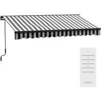 Outsunny 3.5 x 2.5m Electric Awning with Remote Controller, Aluminium Frame Retractable Awning, Half Cassette Sun Canopies for Patio Deck Door Window, Grey and White