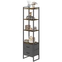HOMCOM Industrial Bookcase 4-Tier Storage Shelf with 2 Fabric Drawers and Metal Frame for Living Room, Bedroom, Rustic Brown