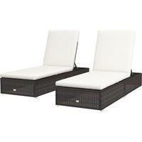 Outsunny Set of Two Rattan Sun Loungers, with Reclining Backs - Brown/Cream