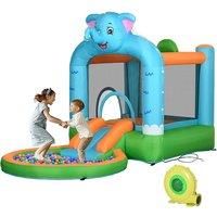 Outsunny 6 in 1 Shark-Themed Bouncy Castle, Inflatable Water Park, with Slide, Pool, Trampoline, Blower, for Ages 3-8 Years