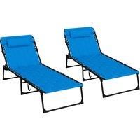Outsunny Foldable Sun Lounger Set with 5-level Reclining Back, Outdoor Tanning Chairs w/ Padded Seat, Outdoor Sun Loungers w/ Side Pocket
