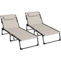 Outsunny Foldable Sun Lounger Set, 2 Pieces Sun Lounger w/ Padded Seat Khaki