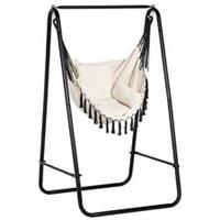 Outsunny Patio Hammock Chair w/ Stand, Hanging Chair w/ Cushion, Armrest, White