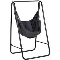Outsunny Patio Hammock Chair with Stand, Outdoor Hammock Swing Hanging Rope Chair with Cushion, Armrest, Hooks, Dark Grey
