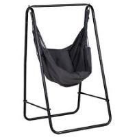 Outsunny Patio Hammock Chair w/ Stand, Hanging Chair w/ Cushion, Armrest, Grey