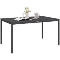 Outsunny 145cm Garden Table with Aluminium Frame, Slatted Design, Dark Grey