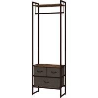 HOMCOM Free Standing Clothes Rail with 3 Fabric Drawers and Storage Shelves, Garment Rack, Hanging Rail for Hallway, Rustic