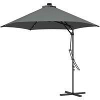 Outsunny 3(m) Garden Parasol Cantilever Umbrella with Solar LED, Cross Base and Waterproof Cover, Dark Grey