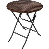 Outsunny Foldable PE Rattan Outdoor Coffee Table, Metal Frame Wicker Round Side Table, Coffee Table Side Table for Lawn, Garden, Mixed Brown