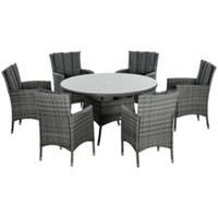 Outsunny 6 Seater Rattan Garden Furniture Set w/ Glass Tabletop, Mixed Grey