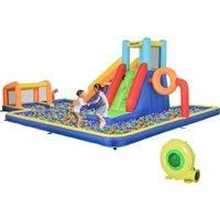 Outsunny 6 in 1 Bouncy Castle with Slide, Pool, Climbing Wall, Water Cannon, Basketball Hoop, Football Stand, for Ages 3-8 Years